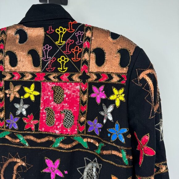 MODI DENIM VINTAGE ART TO WEAR JACKET Woman’s Medium sequin bling extra fancy - Picture 9 of 14